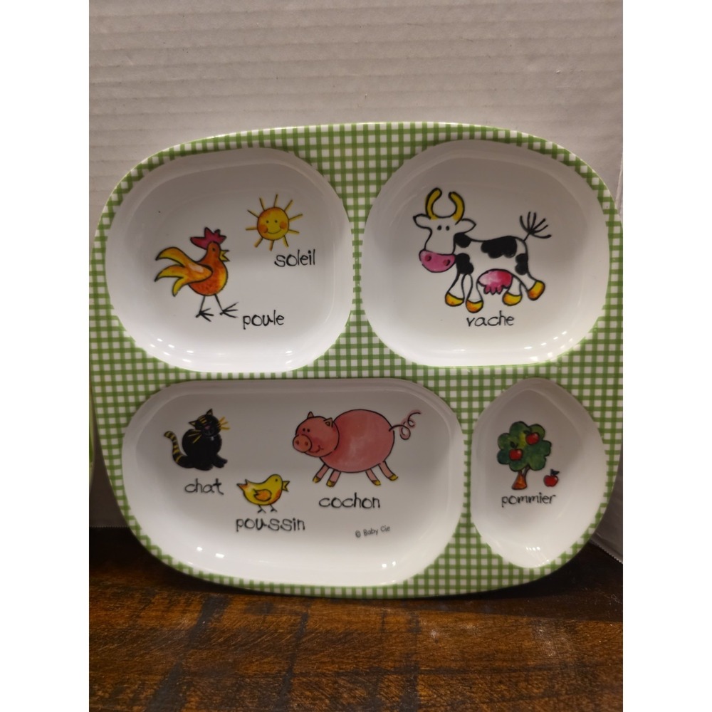Williams Sonoma Baby Cie Melamine Divided Toddler Plates 2 Farm Animals Veggies - Picture 4 of 6